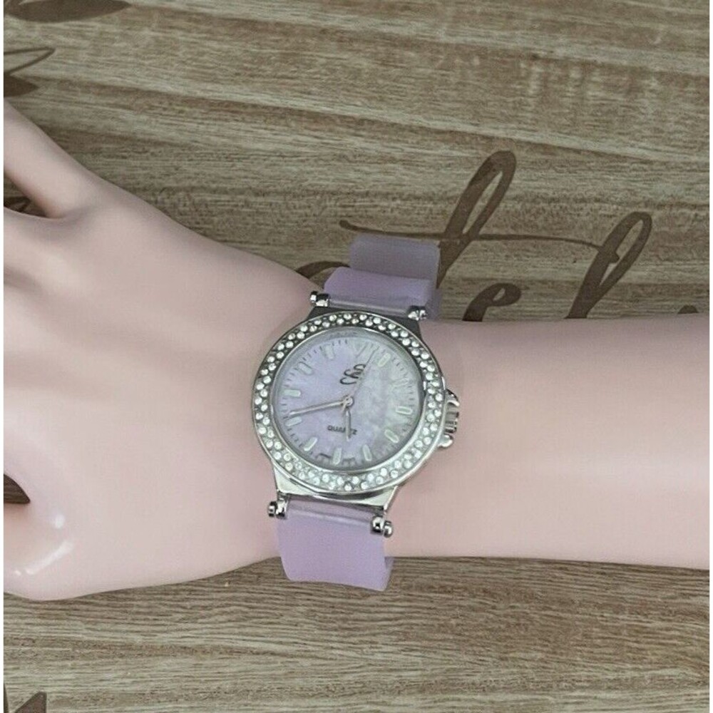 Suzanne Somers Collection Womens Rhinestone Purple Silicone Strap Quartz Watch